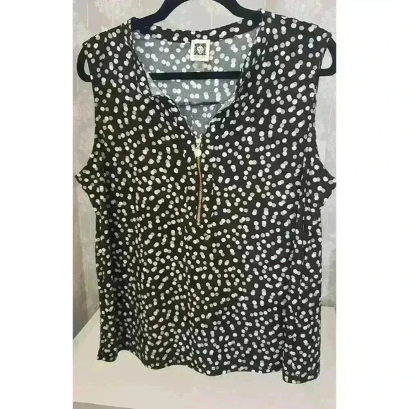 Anne Klein Large Sleeveless Polkadot Blouse with Gold Zipper - Picture 11 of 12